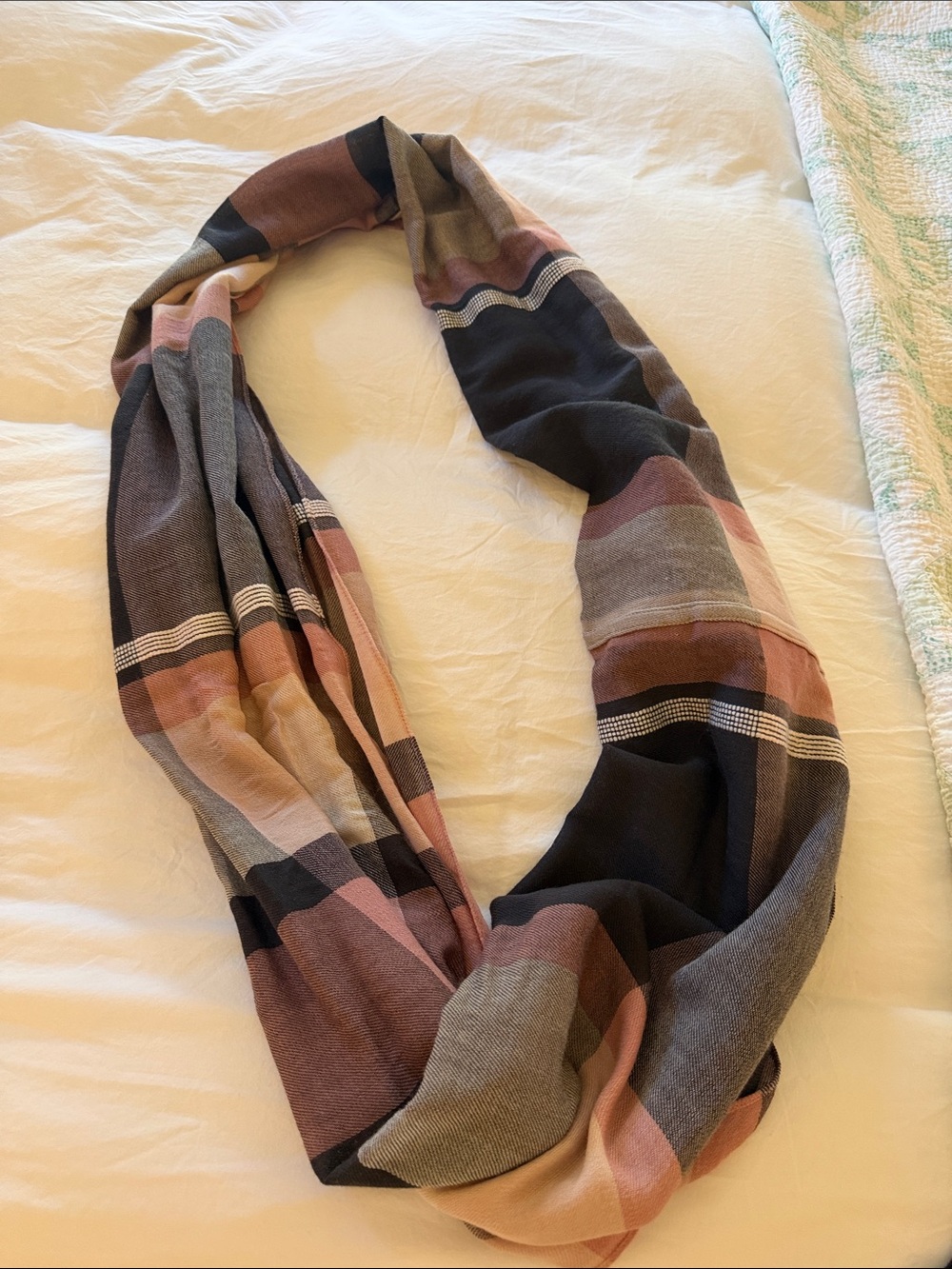 Plaid Infinity Scarf in Pink, Black & Gray - Unbranded